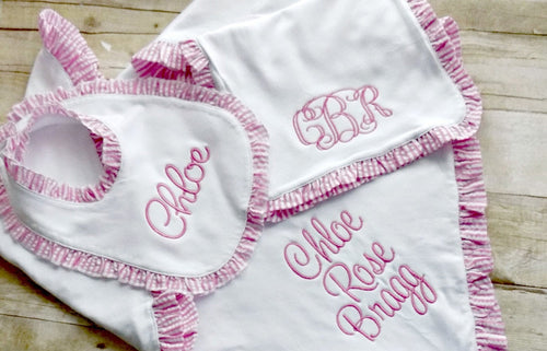 Baby Girl Embroiderd Baby Shower Gift, Baby Girl Embroidered Burp Cloth