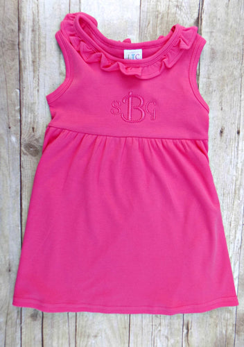 Monogrammed Girls Tank Dress, Pink Ruffle Dress