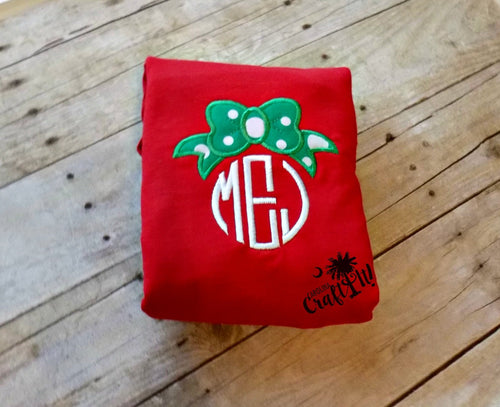 Girls Bow Monogram Shirt, Women's Christmas Monogrammed Shirt